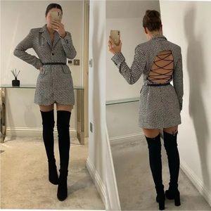 NWT ZARA AW21 BLACK / WHITE HOUNDSTOOTH BLAZER DRESS